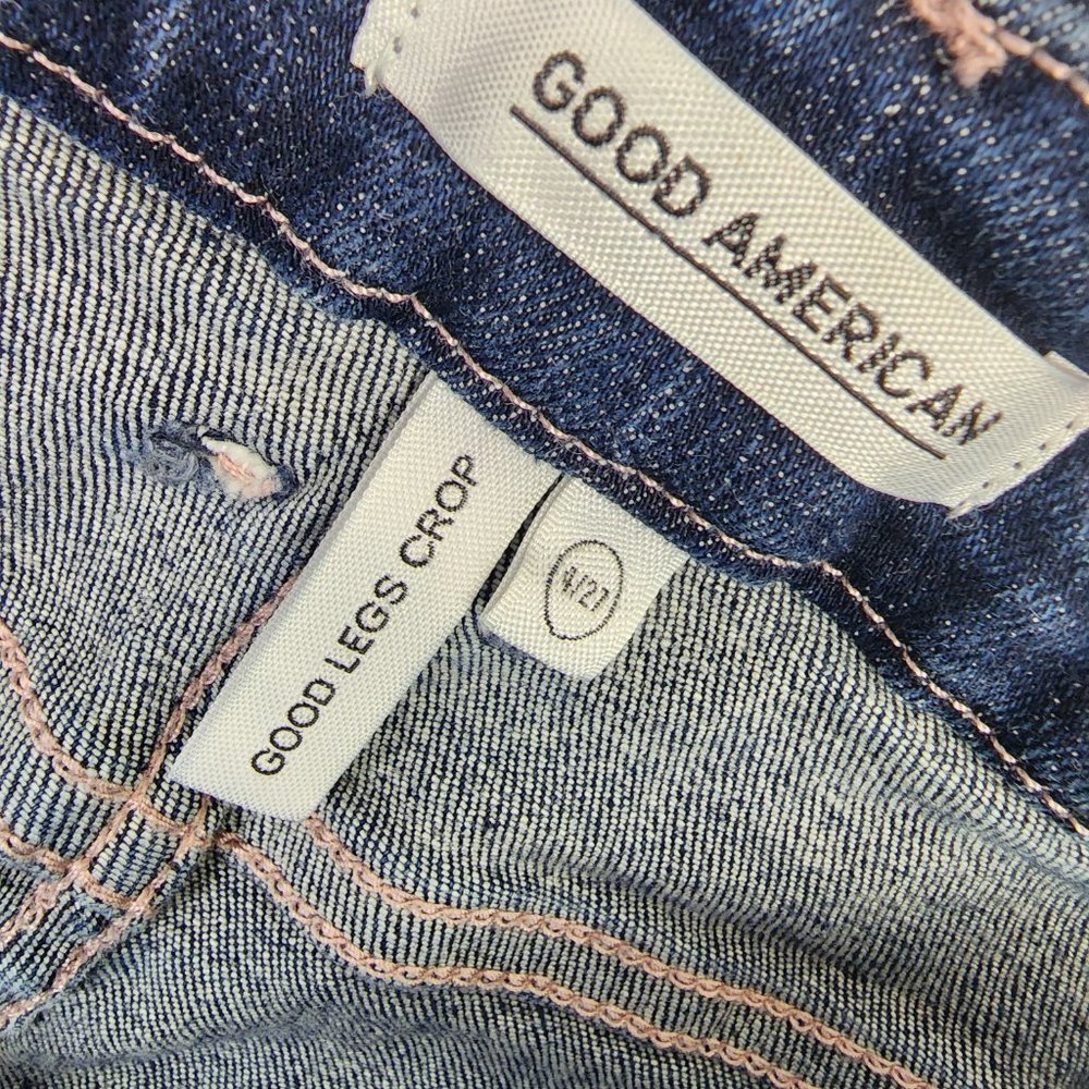 Good American Dark Wash Good Legs Crop Stretch Denim Jeans Size 4/27 - Picture 5 of 11
